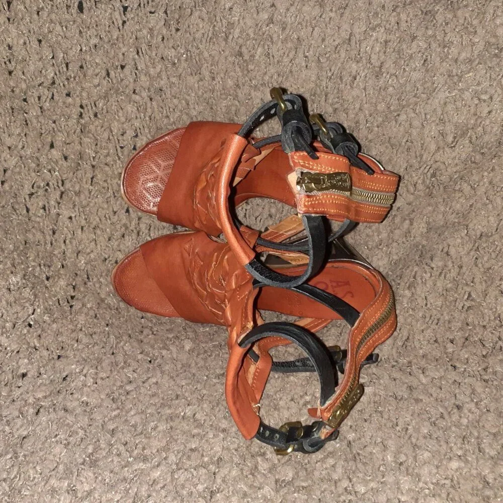 A.S.98 POLARIS-Chestnut Leather/Black Straps Gladiator/Cage Sanda-Sz37-Near Mint - Picture 7 of 9